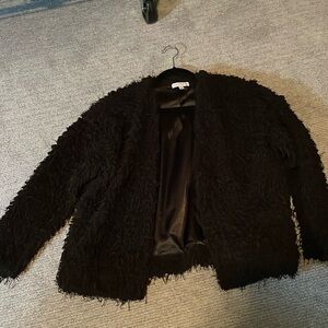 Black shaggy jacket -size small -fully lined with pockets - designer quality